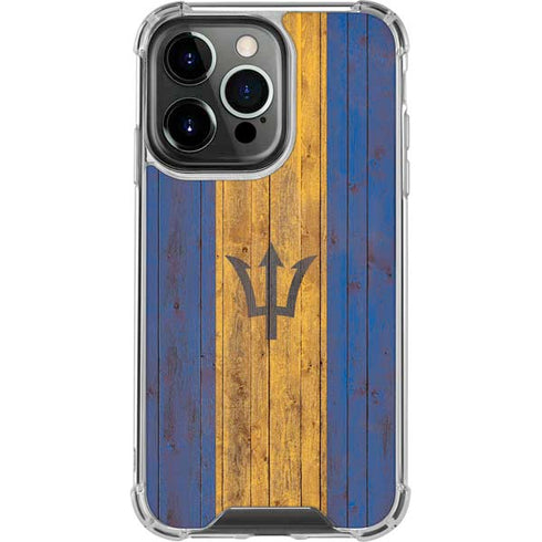 Barbados Flag Dark Wood iPhone 15 Pro Clear Case